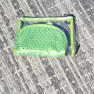 Pier 1 Green Geometric Pattern 3 pc Cosmetic Bag Set